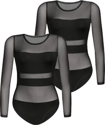 Produktbild von Teyli 2er Pack: Langärmeliger Mesh-Bodysuit für Frauen Stripy Female 2405-2 schwarz XS