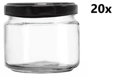 A clear glass jar with a black lid, shown on a white background. The text '20x' is present on the right side of the image.
