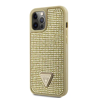 Produktbild von Guess Rhinestones Triangle Metal Logo Case für iPhone 12 Pro Max Gold