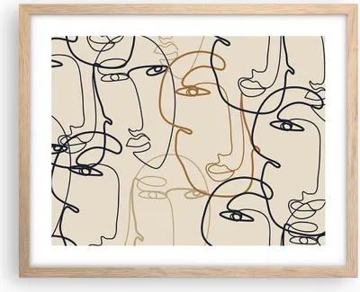 Produktbild von Gerahmtes Poster - Rahmen in heller Eiche - Frau Gesicht Linie - 50x40 cm - Wand Bild - Wanddeko - Wandbilder - Kunstposter - Wandposter - Bilderrahmen - Bilder - Kunstdruck - P2NAA50x40-5109