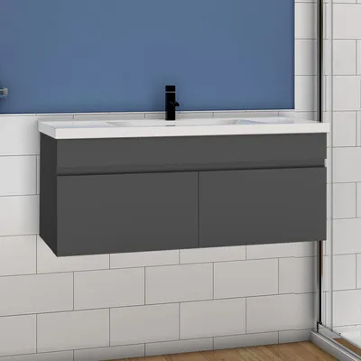 Image de Acezanble 99(L)x45(W)x40cm(H)cm Acezanble meuble Salle de Bain anthtacite 2 portes avec une vasque à suspendre