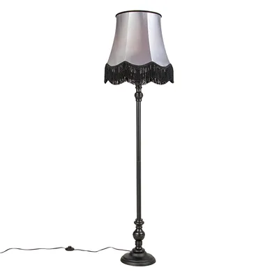 Produktbild von Qazqa classic-antique Stehleuchte mit Schirm, Stehlampe - Classico - Grau, Holz, max. 40W, Geeignet für LED, 166cm, Ideal als Küche lampe, Schlafzimmerlampe und Wohnzimmerlampe