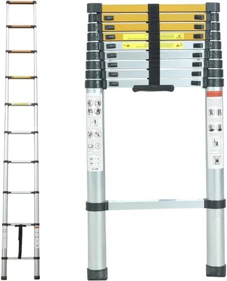 Obrázek produktu pro Skládací teleskopická žebřík z hliníku – pro domácnost a zahradu – robustní hliníková konstrukce – 3,8 metru – stříbrná barva