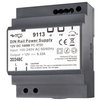 Obrázek produktu pro Napájecí zdroj MasterLED pro DIN lišty 12 V, 100 W, 8,33 A, IP20