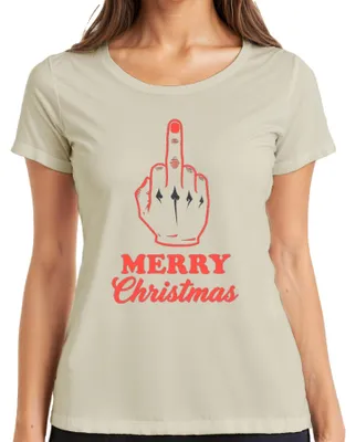 Produktbild von MERRY Christmas Mittelfinger frech sarkastisch Weihnachten lustig Damen T-Shirt, Natur, M