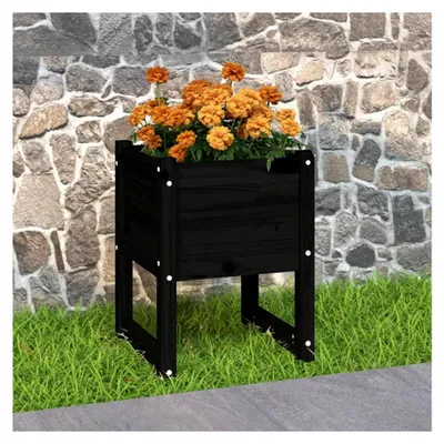 Produktbild von Pflanzkübel Schwarz 40x40x52,5 cm aus Kiefernholz, Blumentopf für Balkon, Terrasse und Garten