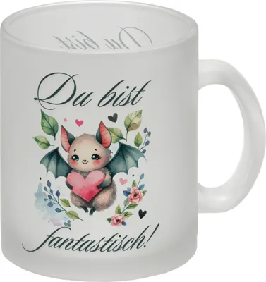Produktbild von niedliche Fledermaus mit Herz Glas Tasse mit Spruch Du bist fantastisch
