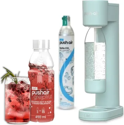 PUSHAIR Dafi nasycacz wody MIĘTA + nabój CO2 + butelka 0,7 l + syrop grejpfrutowy 450 ml
