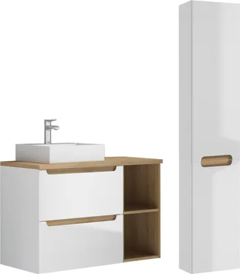 Produktbild von Waschtisch und Hängesäule 90cm Livia mit 2 Schubladen, Weiß