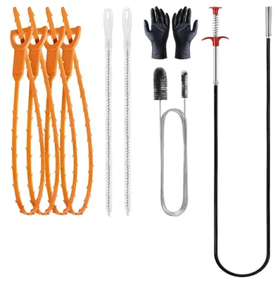 Produktbild von Abflussreiniger Spirale - 9-teiliges Set mit Doppelkopf-Rohrreinigungsbürsten - Flexible Rohrreinigung für Küche und Bad