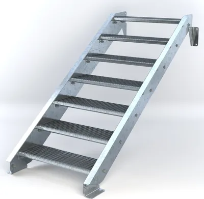 Produktbild von Stahltreppe 7 Stufen bis Höhe 140 cm, Laufbreite : 80 cm kein Geländer ST 3 (31 / 9 mm schmal)