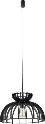 Produktbild von Pendelleuchte Metall Holz E27 rund Ø 48 cm H: max. 160 cm Schwarz Skandinavisch Hängelampe