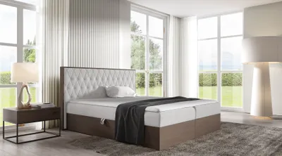 Produktbild von Kontinentales Bett 140x200 CHANTELLE 6 - dunkle Eiche / helles Grau 2 + GRATIS Matratzenauflage