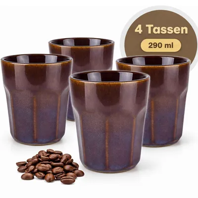 Produktbild von Kaffeetassen 4er Set Tassen Kaffeebecher Kaffeetasse Becher Lila Tasse 290ml