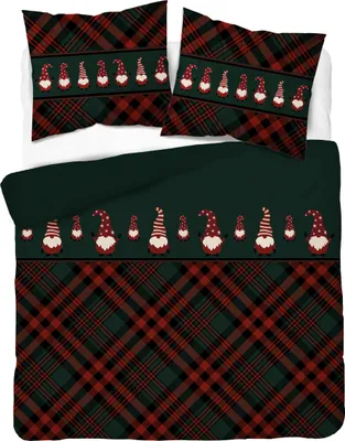 Produktbild von Baumwollbettwäsche 160x200 Weihnachtsmotive Zwerge und Weihnachtsmänner