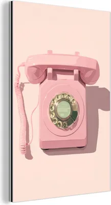 Produktbild von MuchoWow Wanddekoration Metall Metallbild Wandkunst 60x90 cm Drehbares Telefon - Retro - Rosa MuchoWow Aluminium Gemälde - Wandbilder - Aluminium