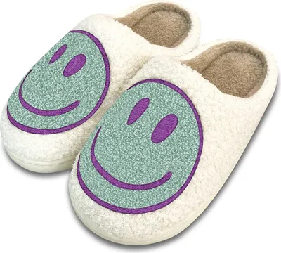 Produktbild von ASKSA Hausschuhe Smiley Damen Herren Winter Warme Plüsch Emoji Haus Pantoffeln, Grün, Größe: 44-45