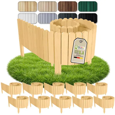 Produktbild von Floranica Beeteinfassung Rasenkante 20 m (10 Stück à 2 m), Höhe 20 cm, Natur, Steckzaun Beetumrandung Holzzaun