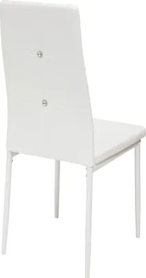 A white dining chair is shown from the back, standing on a white background.