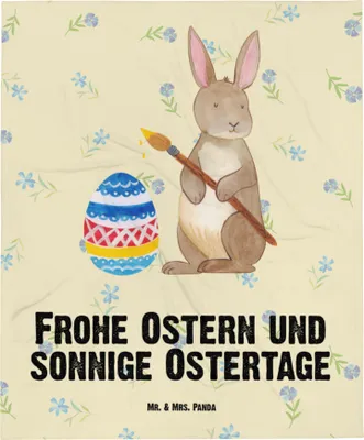 Produktbild von Mr. & Mrs. Panda Erstlingsdecke Hase Eier Malen - Blumig - Geschenk, Fleecedecke, Babydecke, Ostern, Osterhase, Kinderdecke, Frohe, Plaid, Osterei, Schlummerdecke