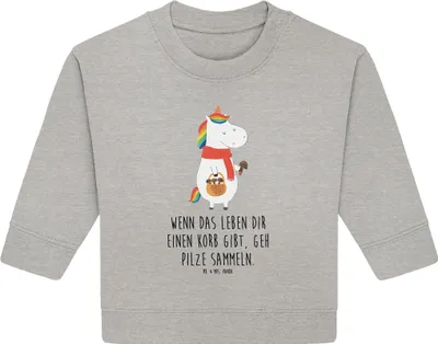 Produktbild von Mr. & Mrs. Panda Organic Baby Pullover Einhorn Pilz 12. - 18. Monat - Heather Grey - Geschenk, Einhörner, Bullover, Spruch, Motivation, Pilze, Liebeskummer, Unicorn