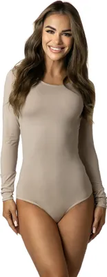 Produktbild von Alkato Damen Langarm Body Baumwolle Bodysuit mit Rundhalsausschnitt, Farbe: Beige, Größe: XL (Long 170-176 cm)
