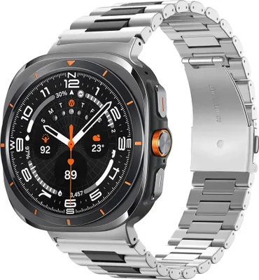 Produktbild von Bandz Stahlgliederarmband Deluxe geeignet für Samsung Galaxy Watch Ultra / Ultra 2025 - inklusive Uhrenkürzungsset (silber/schwarz)