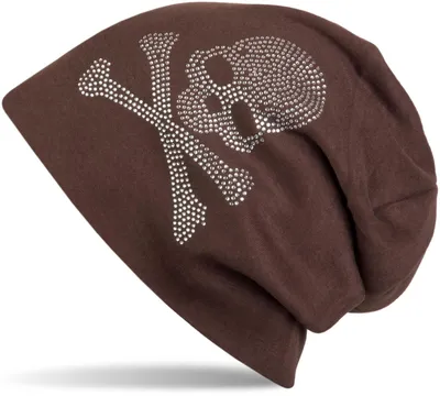 Produktbild von styleBREAKER klassische Beanie Mütze mit Totenkopf Strass Applikation, Uni 04024034