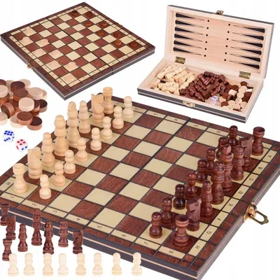 Produktbild von Holzspiel 3in1: Schach, Dame & Backgammon, 24x24cm