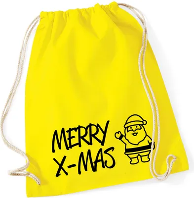Produktbild von Huuraa Turnbeutel Merry X-Mas Weihnachtsmann 12 Liter Yellow Baumwolle Rucksack Geschenkidee