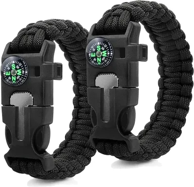 Image de Lot de 2 bracelets de survie en paracorde - Idéal pour les activités de plein air - Design multifonctionnel - Non spécifié