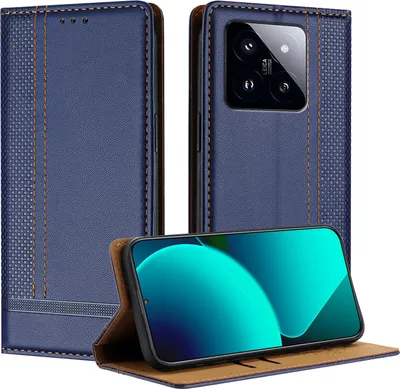 Produktbild von Handyhülle für Xiaomi 14 Pro Leder Flip Klappbare Schutzhülle mit Standfunktion Blau