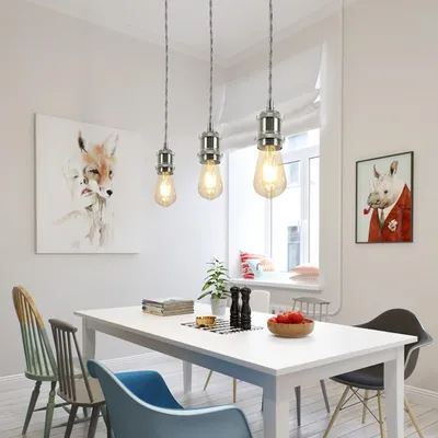 Image de ZMH Lampe à suspension E27 Lampe à suspension Vintage Socket Silver Hanging Base Strip 1.3M Wire Suspension Light For Living Room Restaurant Bar
