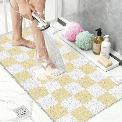 Produktbild von Duschmatte PVC rutschfest 50x80 cm kariert beige schimmelresistent schnelltrocknend