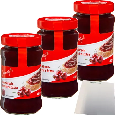 Produktbild von Jeden Tag Konfitüre Extra Sauerkirsche 3er Pack (3x450g Glas) + usy Block
