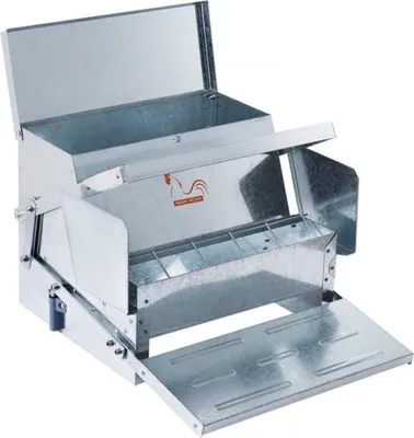 Zdjęcie produktu dla Automatyczny karmnik dla kurczaków o pojemności 11 kg, ze stali ocynkowanej, z zatrzaskiem magnetycznym