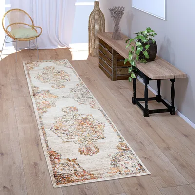 Produktbild von Teppich Läufer Flur Schlafzimmer Kurzflor Vintage Pastell Orientalisches Muster Grösse 60x100 cm