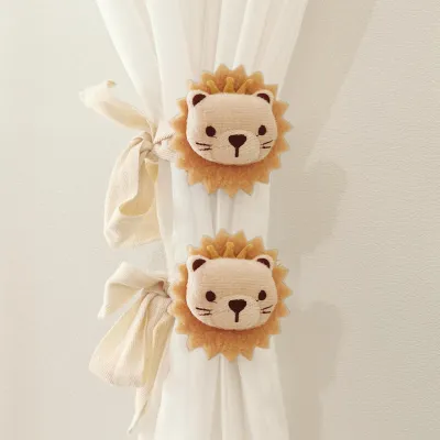 Productafbeelding van Set van 2 gordijnclips/gordijnhouders met koord, gordijnhouders met leeuwenmotief, gordijnhaken voor kinderkamerdecoratie