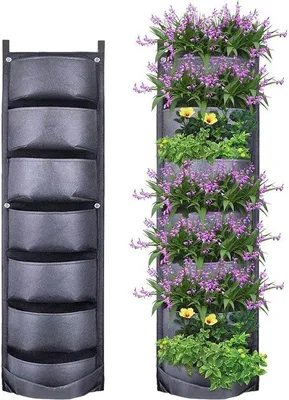 Immagine prodotto di Fioriere verticali - 7 sacchetti - nero - ideali da appendere alla parete per appartamenti e giardini