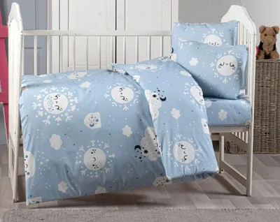Produktbild von Baumwoll-Babybettwäsche 140x200, 70x90cm blau