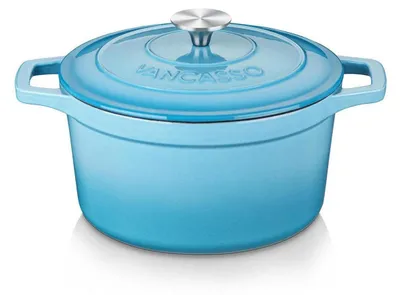 Obrázok produktu pre Nerezový hrniec Gusseisen na pečenie chleba, objem 2 litre, priemer 20 cm, nerezový hrniec na dusenie s pokrievkou, modrej farby
