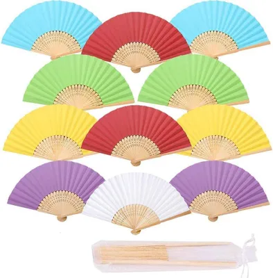 Produktbild von 12 STK Handfächer bunt Fächer mit Beutel für Hochzeit Party