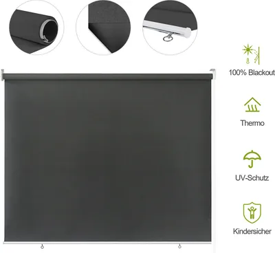 Produktbild von EINFEBEN Senkrechtmarkise 140 x 140cm Balkonmarkise Sonnenschutz, UV-bestaendige Vertikalmarkise, Windschut und Sichtschutz, aus Metall und Polyester,Anthrazit