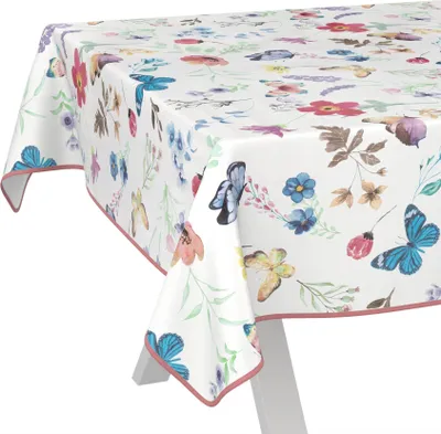 Produktbild von Tischdecke wasserabweisend abwaschbar Bunt 180x100cm Band Romantik Schmetterlinge Wachstuch Gartentischdecke