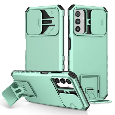 Produktbild von Galaxy A13 Hülle, Dual Layer Ständer Schutzhülle mit Schiebe Kamera Schutz für Samsung Galaxy A13 5G / 4G Türkis