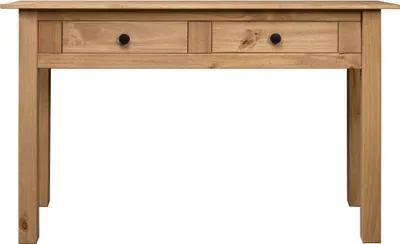 A wooden console table with two drawers.