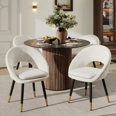 Produktbild von okwish 4er-Set Stühle Esszimmerstuhl mit Sitzkissen Küchenstuhl geschwungenes Rückenlehnen-Design moderner Stil Polsterstuhl Beige