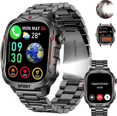 Produktbild von für Herren mit LED-Taschenlampe, 430 mAh Akku, 120 Sportmodi, Herzfrequenz-/Blutdruck-/Schlafüberwachung, 1,96" Touchscreen, mit Android und iOS