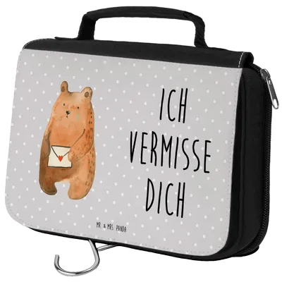 Produktbild von Mr. & Mrs. Panda kosmetiktäschchen Bär Liebesbrief - Grau Pastell - Geschenk, Kulturbeutel, duschbeutel, Teddy, Vermissen, Partner, Liebeskummer, Kulturtasche, Freundin