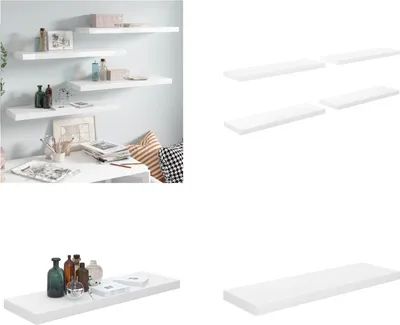Produktbild von vidaXL Schweberegale 4 Stk. Hochglanz Weiß 80x23,5x3,8 cm MDF - Wandregal - Wandregale - Schwebendes Wandregal - Wandregal Schwebend